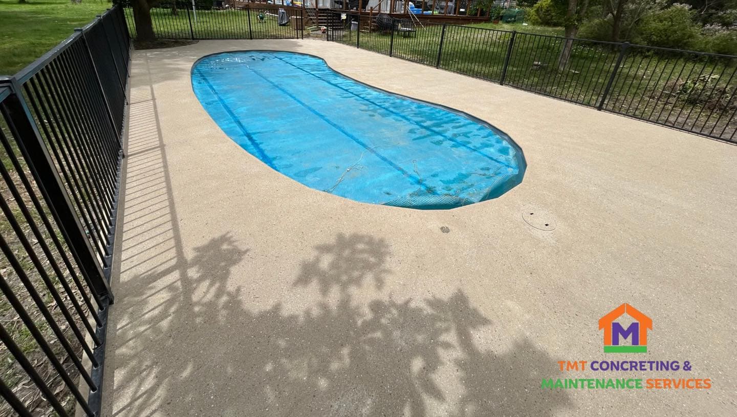 Wide view of pool surround project in Sale, Victoria